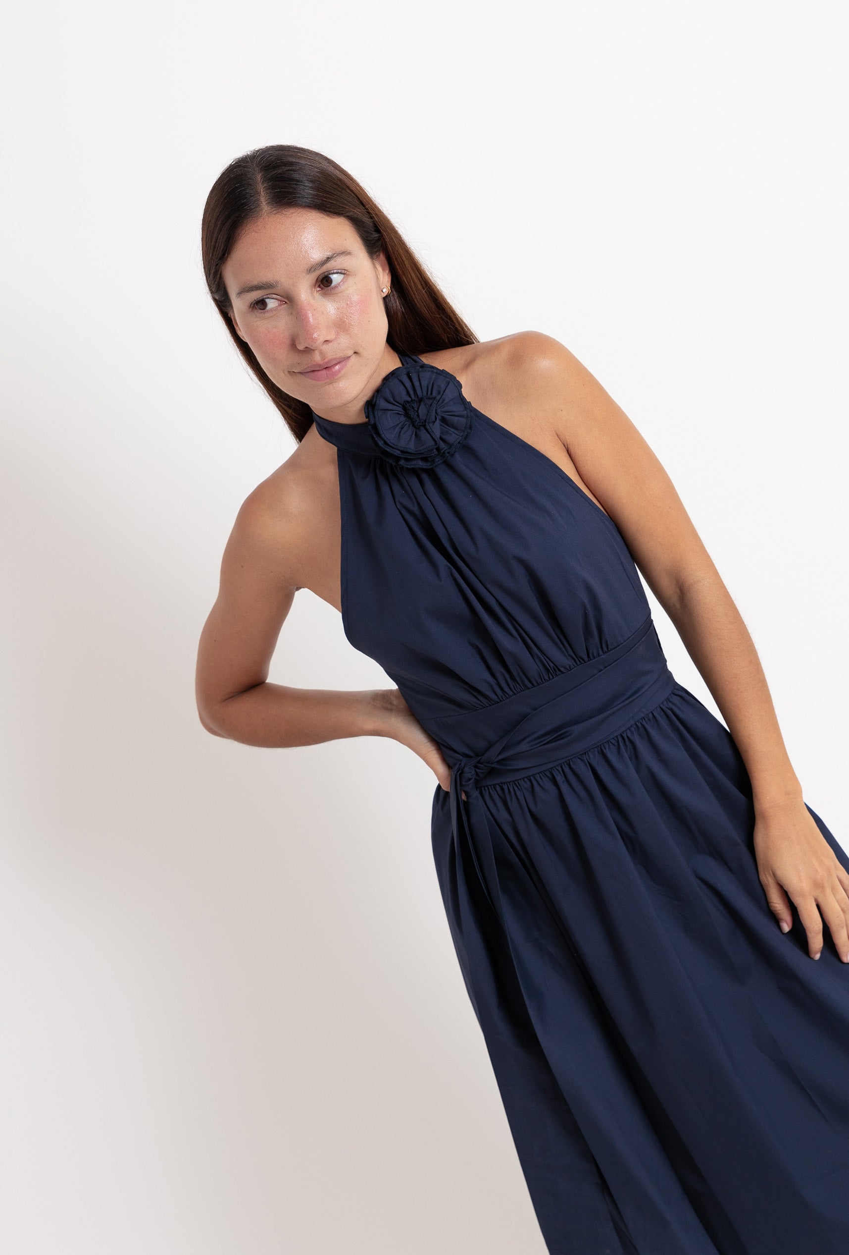 60's Poppelin Dress Navy Blue