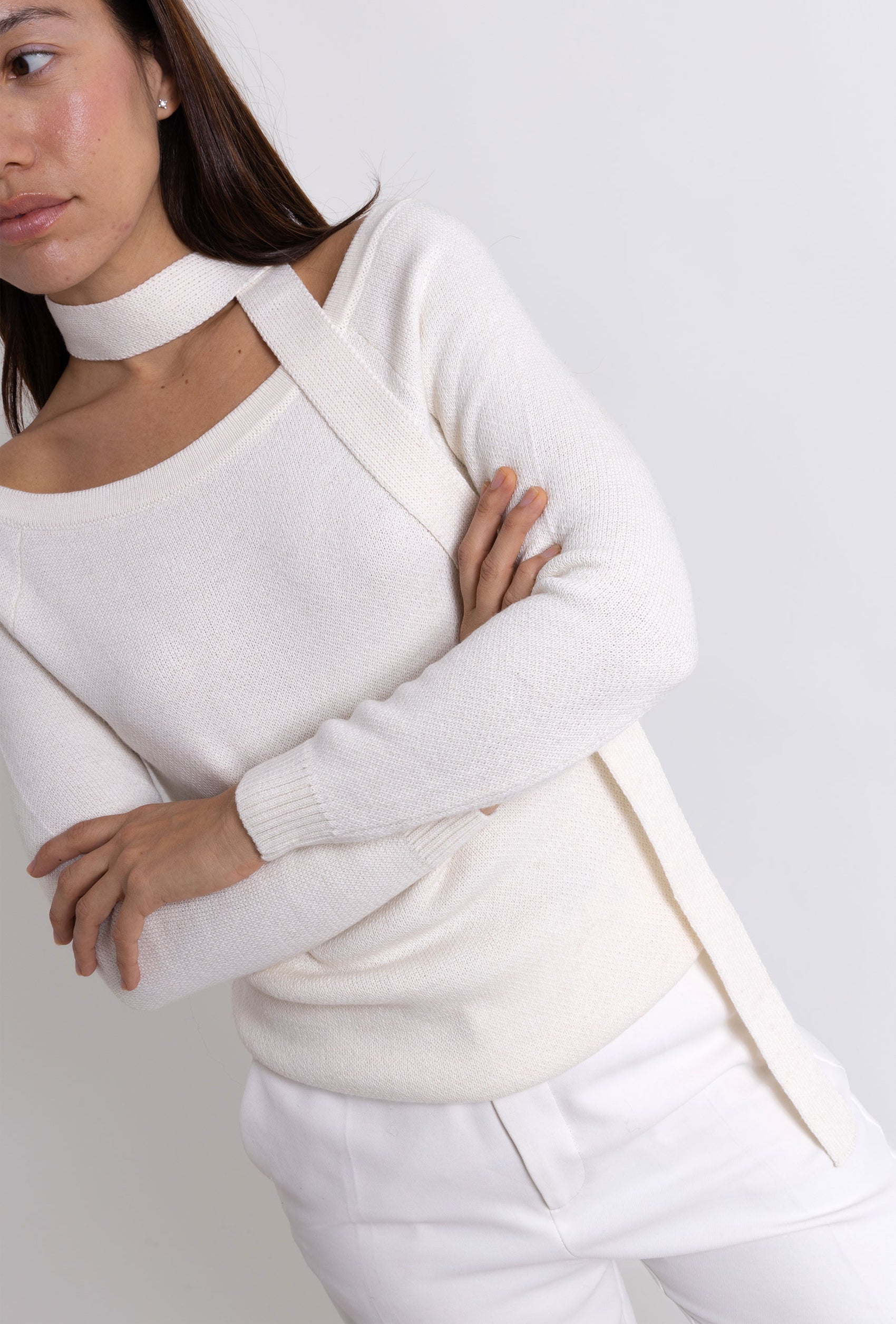 Boat Neck Sweater: White