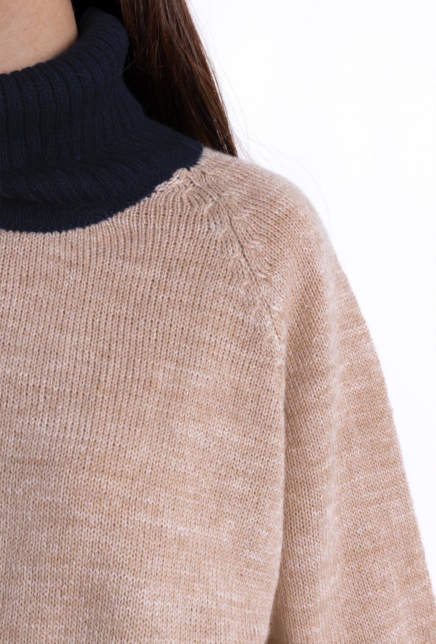 Turtle Neck Sweater: Camel & navy