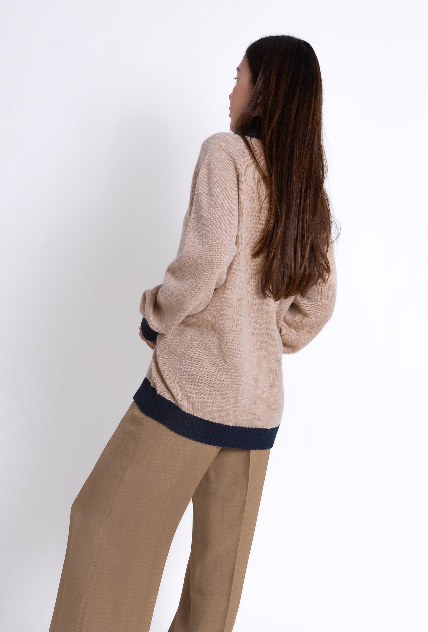 Turtle Neck Sweater: Camel & navy