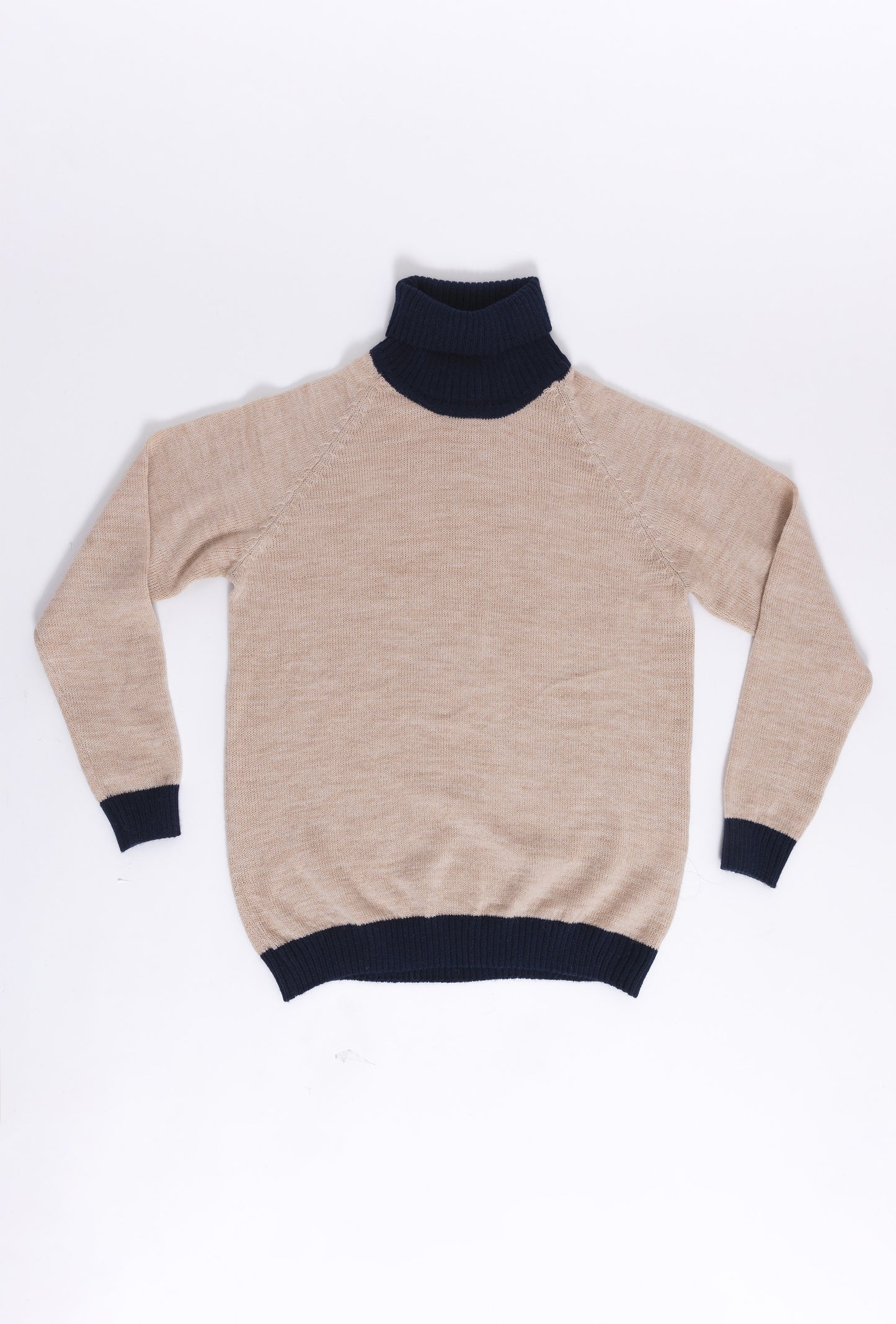 Turtle Neck Sweater: Camel & navy