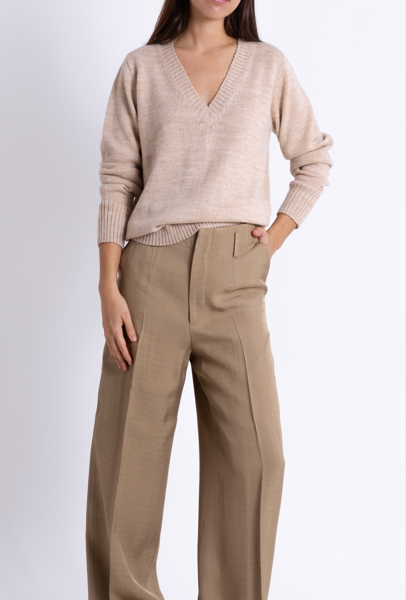 V-neck Sweater: Camel