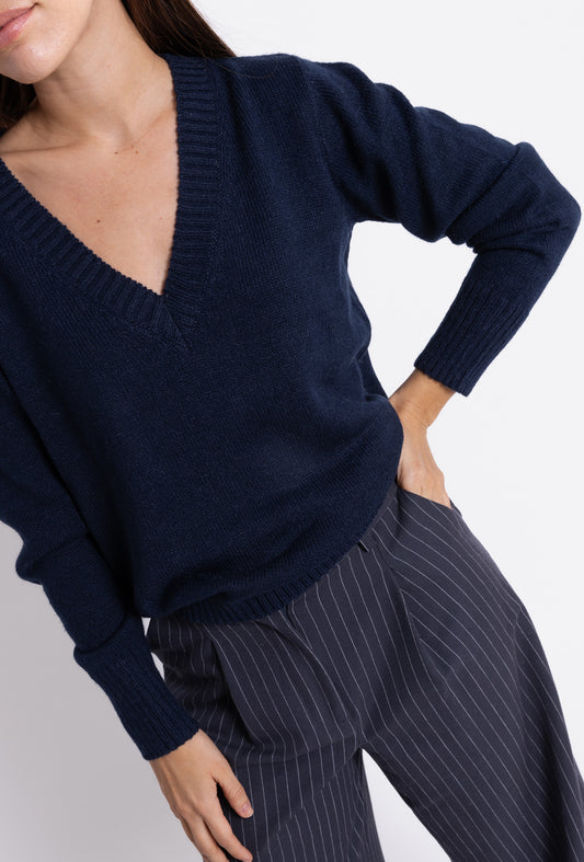 V-neck Sweater: Navy